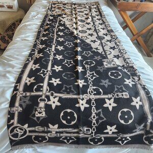 LV clover and flower shawl scarf NOT made by any designer brand  black and beige